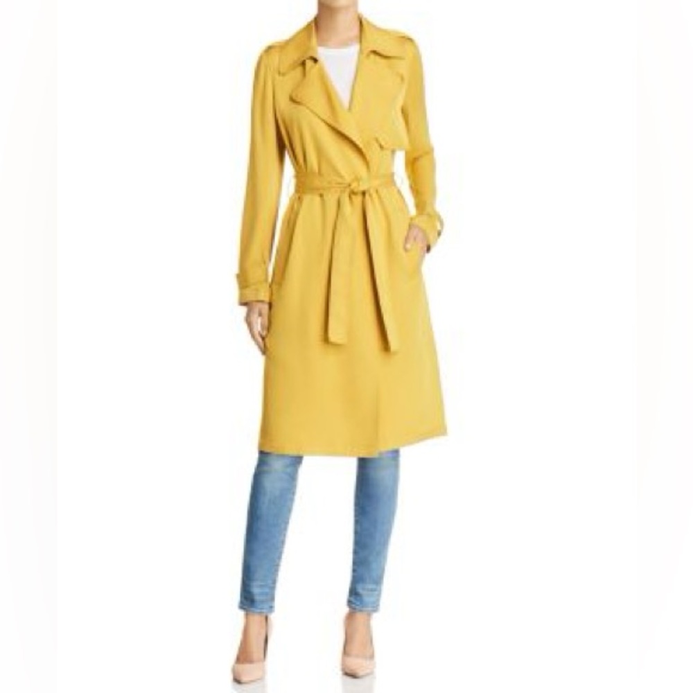 Theory Yellow Long Tie-Belt Trench Coat
